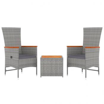 3-tlg. Garten-Lounge-Set Grau Poly Rattan & Massivholz Akazie