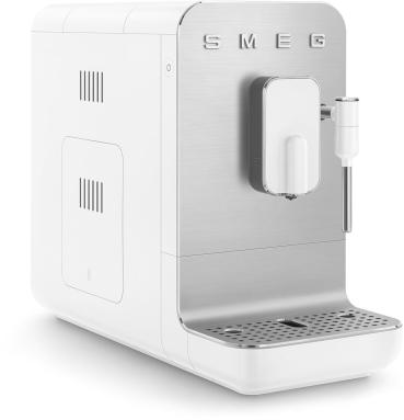 Smeg BCC12WHMEU Kompakt-Kaffeevollautomat, 1350 W, 1,4 L Wassertank, 8 Funktionen, 6 Kaffeevariationen, Heißwasser und Dampffunktion,weiß/silber
