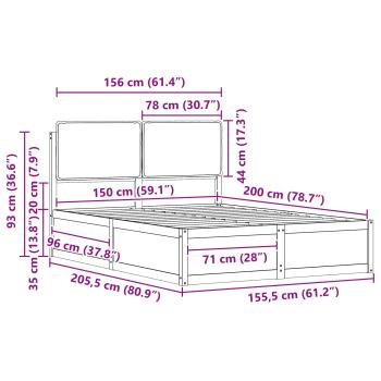Bettgestell mit gepolstertem Kopfteil Hellgrau 150 x 200 cm