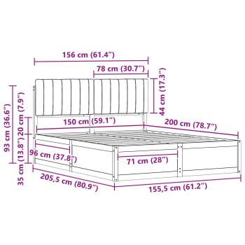 Bettgestell mit gepolstertem Kopfteil Schwarz 150 x 200 cm