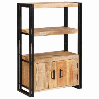 Bücherregal mit Türen Braun Massiv Grobes Mangoholz und Metall