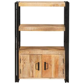 Bücherregal mit Türen Braun Massiv Grobes Mangoholz und Metall