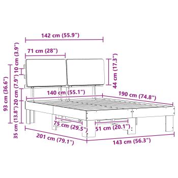 Bettgestell mit gepolstertem Kopfteil Schwarz 140 x 190 cm
