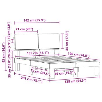 Bettgestell mit gepolstertem Kopfteil Hellgrau 135 x 190 cm