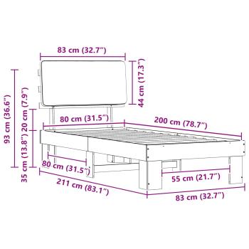 Bettgestell mit gepolstertem Kopfteil Hellgrau 80 x 200 cm