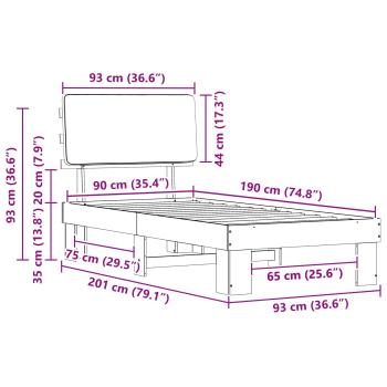 Bettgestell mit gepolstertem Kopfteil Dunkelgrau 90 x 190 cm