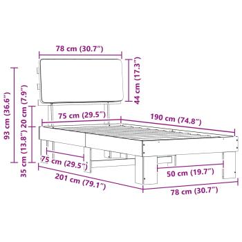 Bettgestell mit gepolstertem Kopfteil Hellgrau 75 x 190 cm