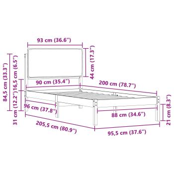 Bettgestell mit gepolstertem Kopfteil Hellgrau 90 x 200 cm