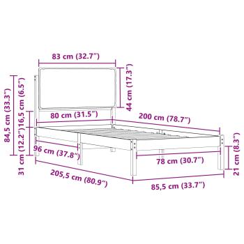 Bettgestell mit gepolstertem Kopfteil Dunkelgrau 80 x 200 cm