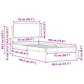 Bettgestell mit gepolstertem Kopfteil Taupe 75 x 190 cm