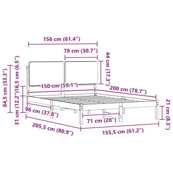 Bettgestell mit gepolstertem Kopfteil Dunkelgrau 150 x 200 cm