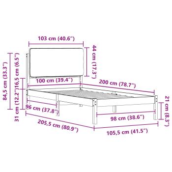 Bettgestell mit gepolstertem Kopfteil Hellgrau 100 x 200 cm