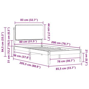 Bettgestell mit gepolstertem Kopfteil Taupe 80 x 200 cm