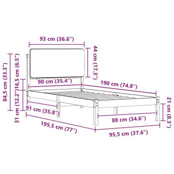 Bettgestell mit gepolstertem Kopfteil Hellgrau 90 x 190 cm