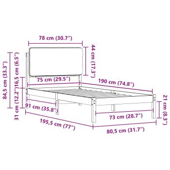 Bettgestell mit gepolstertem Kopfteil Schwarz 75 x 190 cm