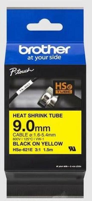 ARDEBO.de Brother HSE-621E Schrumpfschlauch schwarz/gelb, 9mm, 1,5m (HSE621E)