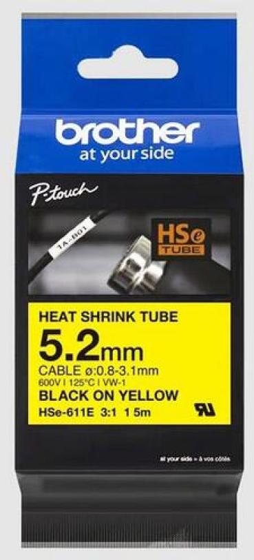 ARDEBO.de Brother HSE-611E Schrumpfschlauch schwarz/gelb, 5,2mm, 1,5m (HSE611E)
