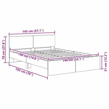 Bettgestell mit Kopfteil Altholz 140 x 190 cm Holzwerkstoff
