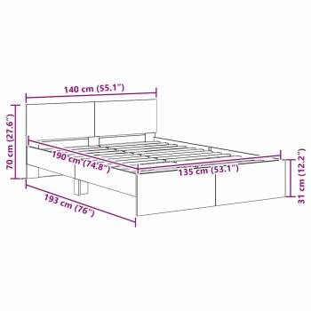 Bettrahmen Artisan-Eiche 135 x 190 cm Holzwerkstoff
