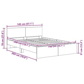 ARDEBO.de - Bettrahmen Schwarz Eichen-Optik 140 x 200 cm Holzwerkstoff