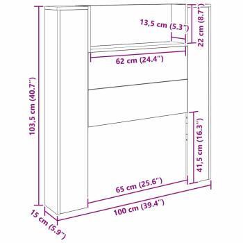 Kopfteil Schrank Schwarz Eichen-Optik 120 x 15 x 103.5 cm