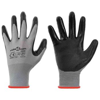 Arbeitshandschuhe 12 Stk. Grau und Schwarz 7 / S Polyester