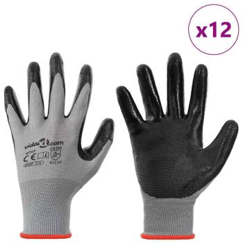 Arbeitshandschuhe 12 Stk. Grau und Schwarz 7 / S Polyester