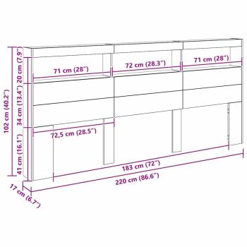 Kopfteil Schwarz Eichen-Optik 220 x 17 x 102 cm Holzwerkstoff