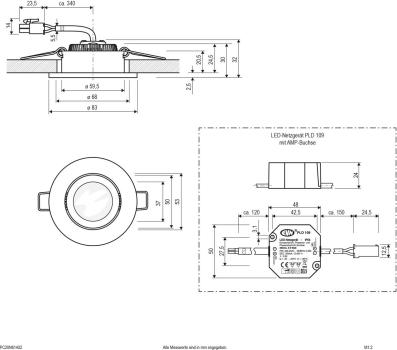 EVN PC20-Serie LED Deckeneinbau, rund, schwenkbar, IP20, 220-240V, 6W, 3000K, 620lm, inkl. Netzgerät, alu poliert STL (PC20N61402)