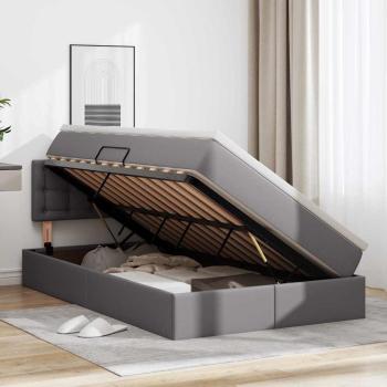 Bett mit LED-Lichtleisten mit Kopfteil Grau 120 x 200 cm PVC