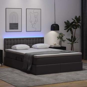 Bett mit LED-Lichtleisten mit Kopfteil Grau 140 x 200 cm PVC