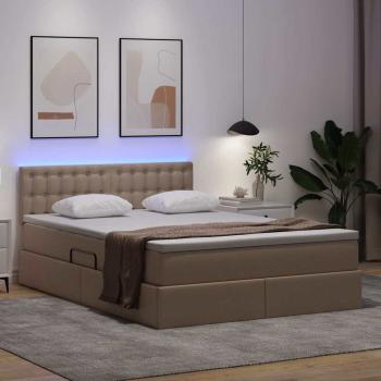 Bett mit LED-Lichtleisten Cappuccino 140 x 200 cm PVC