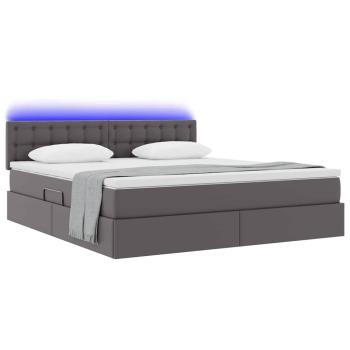 Bett mit Stauraum und LED mit LED Grau 180 x 200 cm Kunstleder
