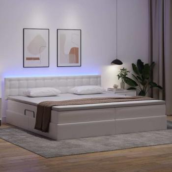 Bett mit LED-Lichtleisten Hellgrau 200 x 200 cm PVC