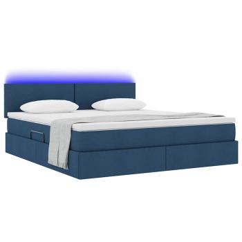 LED-Speicherbett mit Matratze Blau 180 x 200 cm Stoff