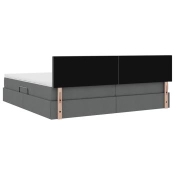 Bett mit LED-Lichtleisten Dunkelgrau 200 x 200 cm Stoff