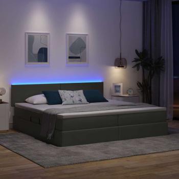 LED-Speicherbett mit Matratze Dunkelgrau 200 x 200 cm Stoff