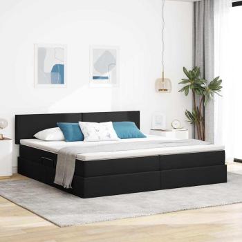ARDEBO.de - Bett mit LED-Lichtleisten Schwarz 200 x 200 cm Stoff