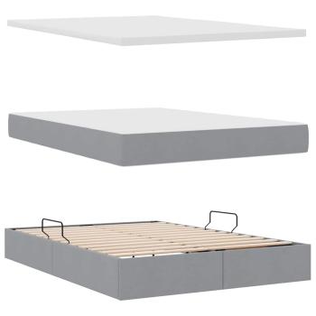 Bett mit LED-Lichtleisten Hellgrau 140 x 190 cm Stoff
