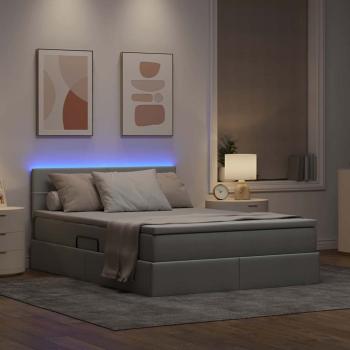 LED-Speicherbett mit Matratze Hellgrau 140 x 190 cm Stoff