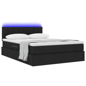 Bett mit LED-Lichtleisten Schwarz 140 x 190 cm Stoff