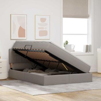 Bett mit LED-Lichtleisten mit Kopfteil Taupe 140 x 200 cm Stoff