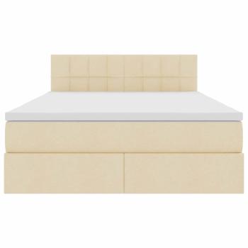 Bett mit LED-Lichtleisten mit Kopfteil Creme 140 x 200 cm Stoff