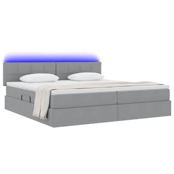 LED-Speicherbett mit Matratze Hellgrau 200 x 200 cm Stoff