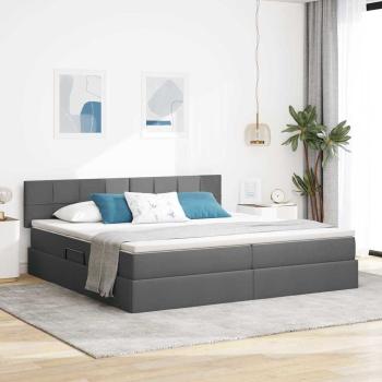 ARDEBO.de - Bett mit LED-Lichtleisten Dunkelgrau 200 x 200 cm Stoff