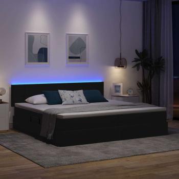 Bett mit LED-Lichtleisten Schwarz 200 x 200 cm Stoff