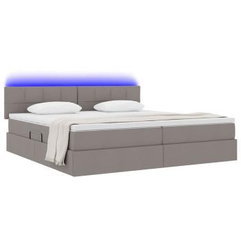 Bett mit LED-Lichtleisten mit Kopfteil Taupe 200 x 200 cm Stoff