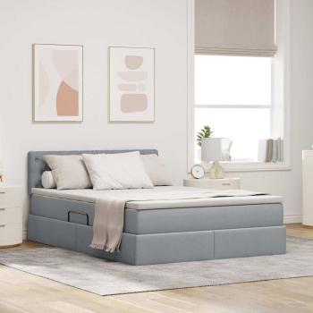 ARDEBO.de - LED-Speicherbett mit Matratze Hellgrau 140 x 200 cm Stoff