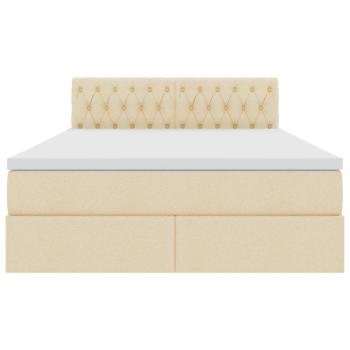 Bett mit LED-Lichtleisten mit Kopfteil Creme 140 x 200 cm Stoff