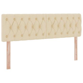 Bett mit LED-Lichtleisten mit Kopfteil Creme 140 x 200 cm Stoff